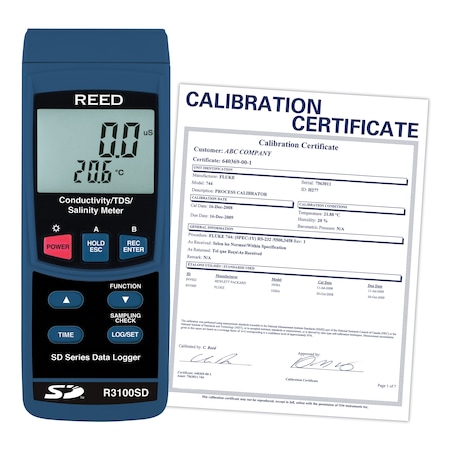 Reed Instruments REED R3100SD Data Logging Conductivity/TDS/Salinity Meter, includes ISO Certificate R3100SD-NIST